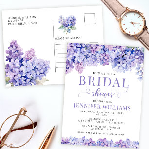 Convite de postal de chá de noiva floral lavanda