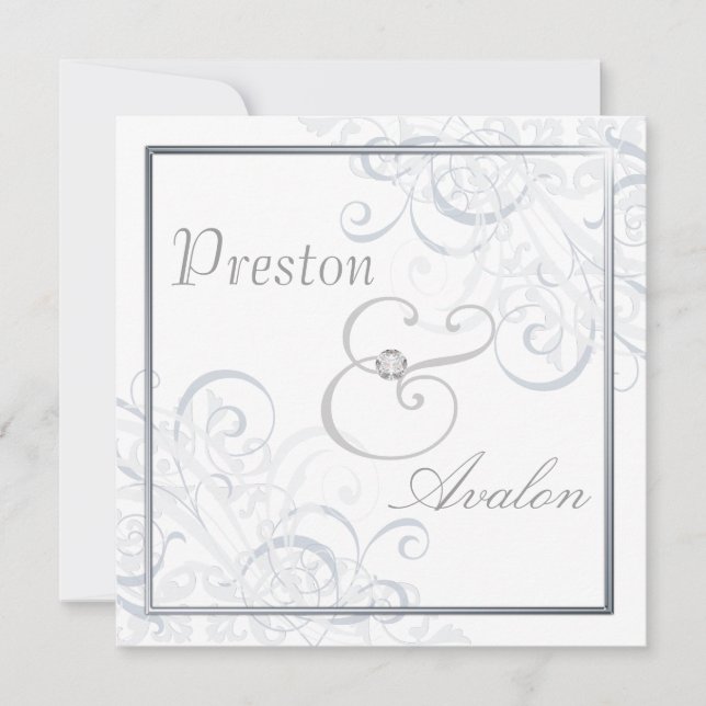 Convite de prata barroco requintado do branco do (Frente)