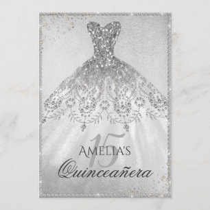 Convite de prata de Quinceanera da faísca do