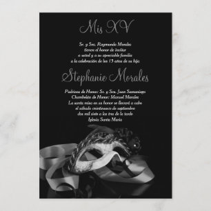 Convite de prata de Quinceanera do mascarada