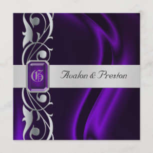 Convite de prata de seda roxo da pérola do rolo do