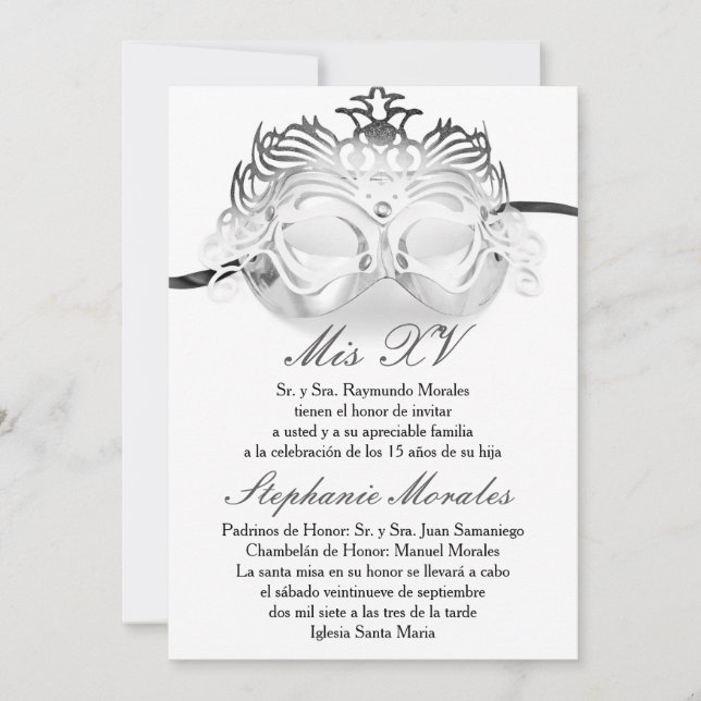 Convite de prata do aniversário de Quinceanera do (Frente)