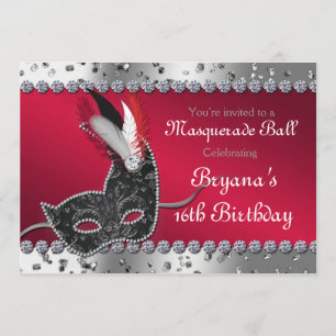 Convite de Prata e Vermelho para Festa de Baile de