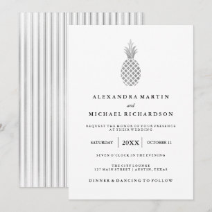 Convite de prata elegante do casamento do abacaxi