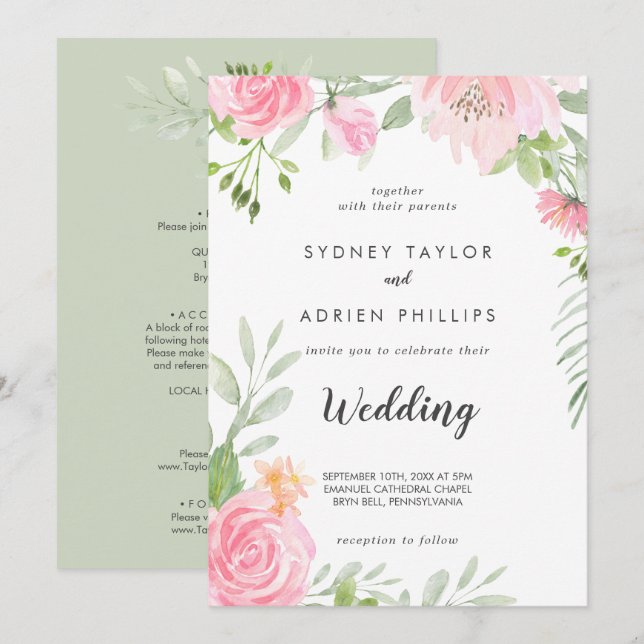 Convite de primavera Peony Frente e Casamento Tras (Frente/Verso)