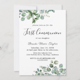 Convite de Primeira Comunhão de Verão com Folhagem