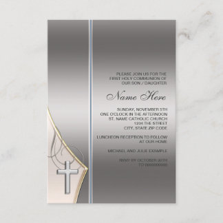 Convite de Primeira Comunhão Elegante em Prata e O