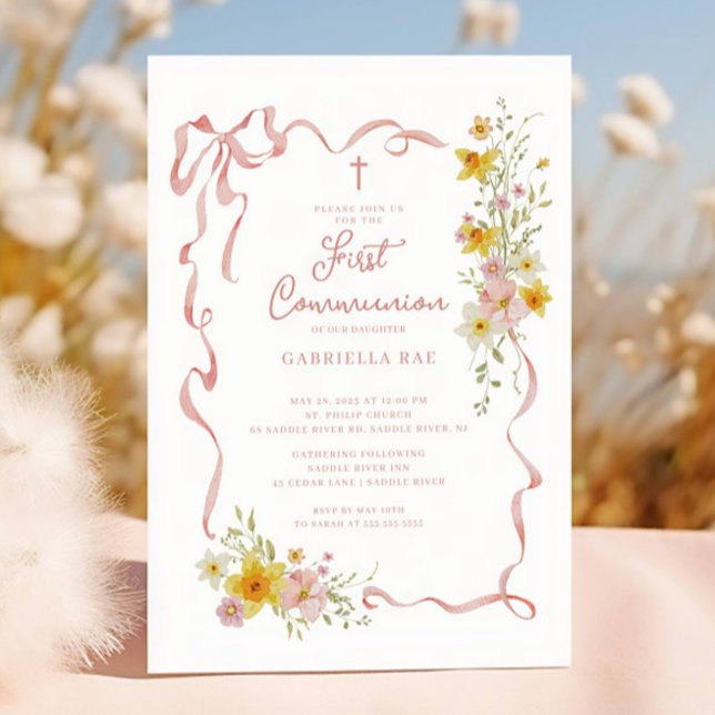 Convite de Primeira Comunhão Floral Blush (Criador carregado)