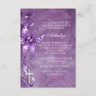Convite de Primeira Comunhão Lavanda Roxo Elegante