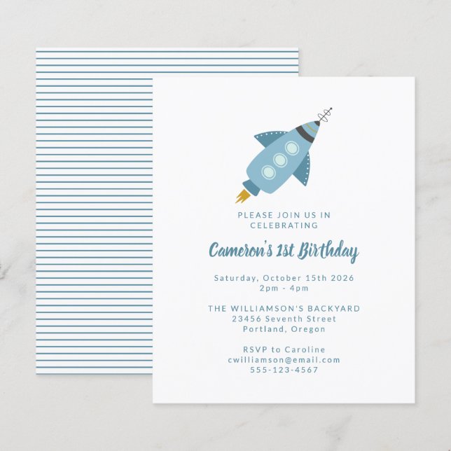 Convite de primeiro aniversario Azul para Entrega  (Frente/Verso)