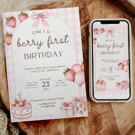 Convite de Primeiro Aniversário Berry com Xadrez R