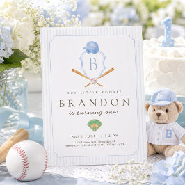 Convite de primeiro aniversário Blue Baseball Prep