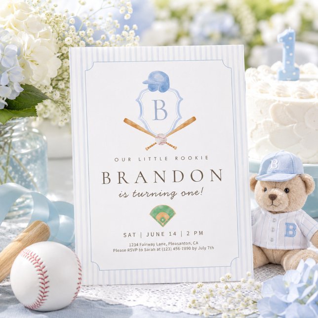 Convite de primeiro aniversário Blue Baseball Prep (Criador carregado)
