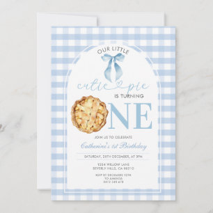 Convite de Primeiro Aniversário Blue Gingham Cutie