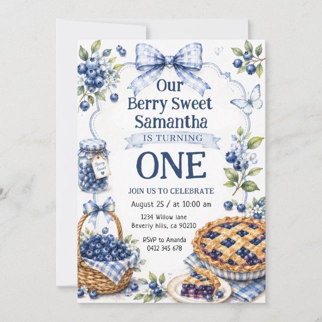 Convite de Primeiro Aniversário Blueberry (Frente)