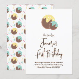 Convite de Primeiro Aniversário Bolas de Bolo Cute