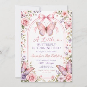 Convite de Primeiro Aniversário Borboleta Rosa Rox