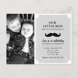 Convite de Primeiro Aniversário com Foto de Bigode
