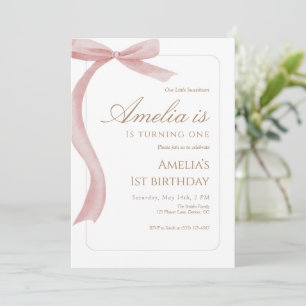 Convite de Primeiro Aniversário com Laço Rosa Agua