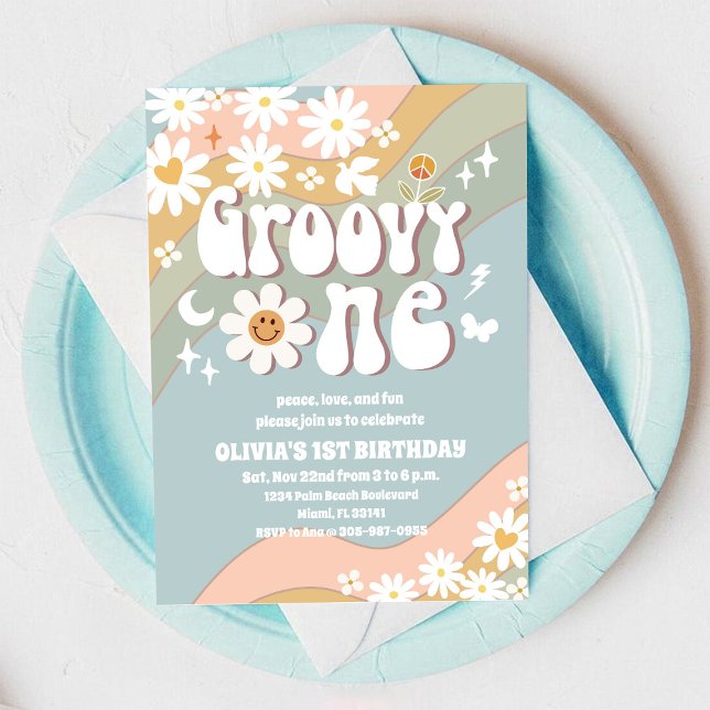 Convite de Primeiro Aniversário da Groovy 70s Dais (Criador carregado)