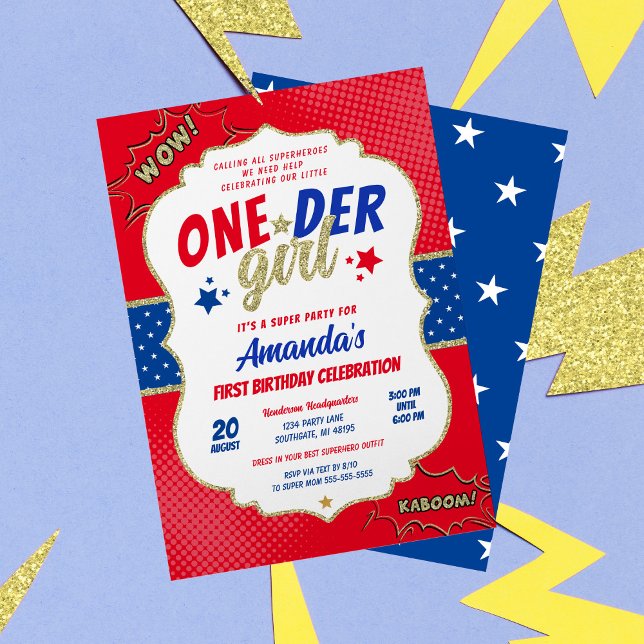 Convite de Primeiro Aniversário da Oneder Girl (Criador carregado)
