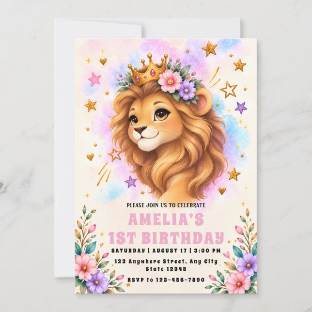 Convite de Primeiro Aniversário da Princesa Leão (Frente)