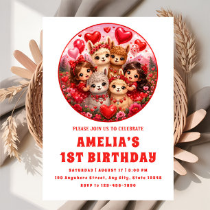 Convite de Primeiro Aniversário de Alpaca Fofa e C