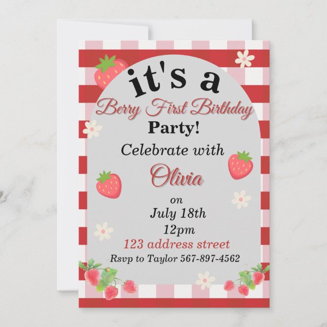 convite de primeiro aniversário de berry (Frente)