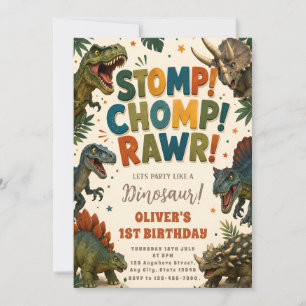 Convite de Primeiro Aniversário de Dinossauro Real