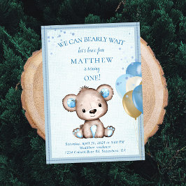 Convite de Primeiro Aniversário de Urso Marrom Fof