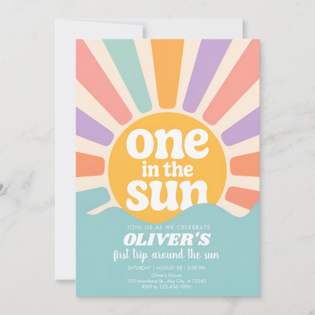 Convite de Primeiro Aniversário de Verão Pastel (Frente)