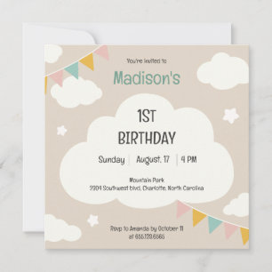 Convite de primeiro aniversário do bebê com bandei
