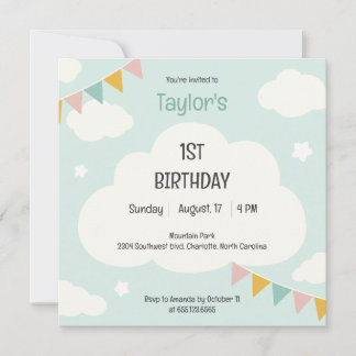 Convite de primeiro aniversário do bebê com bandei