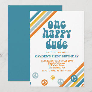 Convite de Primeiro Aniversário do Cara Feliz Retr