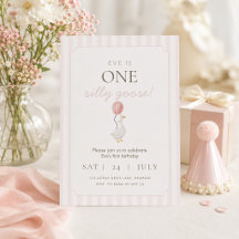 Convite de Primeiro Aniversário do Ganso Bobo Rosa