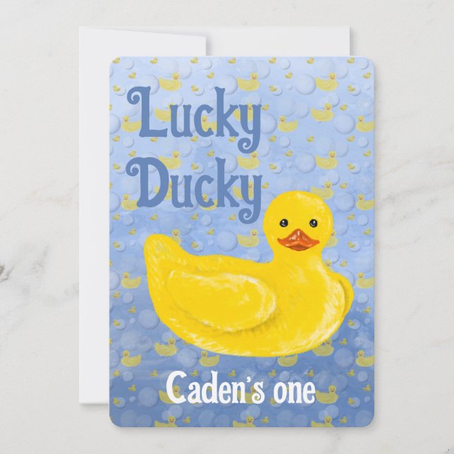 Convite de Primeiro Aniversário do Lucky Ducky (Frente)