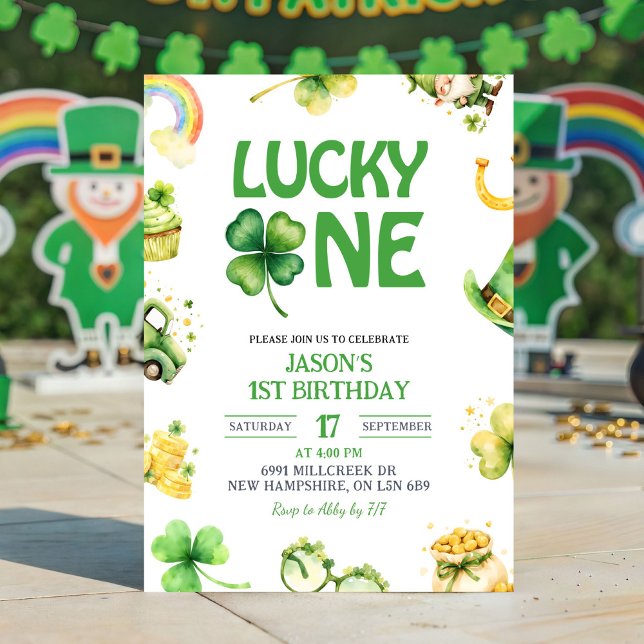 Convite de Primeiro Aniversário do Lucky One de Sã (Criador carregado)