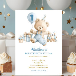 convite de primeiro aniversário do menino Urso Azu