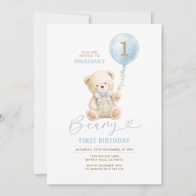 Convite de Primeiro Aniversário do Ursinho com Bal (Frente)