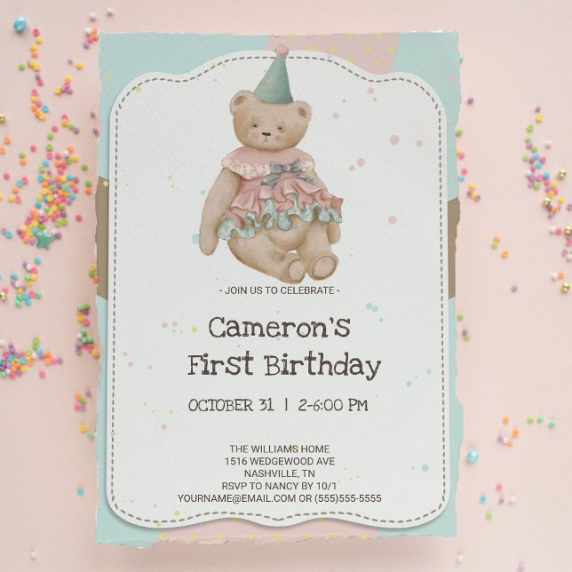 Convite de Primeiro Aniversário do Urso Fofo de Do (Criador carregado)