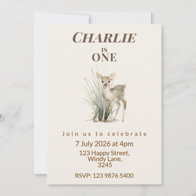 Convite de Primeiro Aniversário do Veado da Flores (Frente)