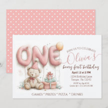 Convite de Primeiro Aniversário Doce com Urso de P