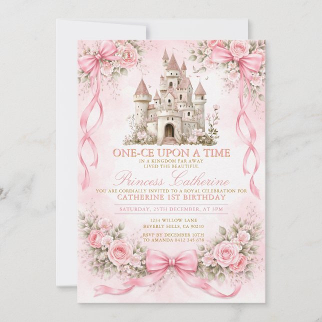 Convite de Primeiro Aniversário Floral Arco-Íris R (Frente)
