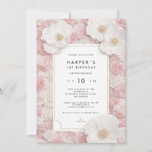 Convite de Primeiro Aniversário Floral Blush