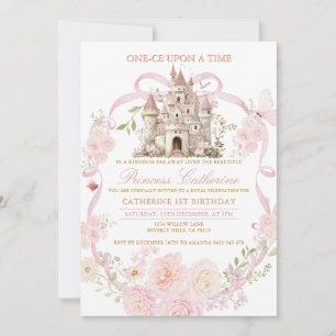 Convite de Primeiro Aniversário Floral Castelo Coq