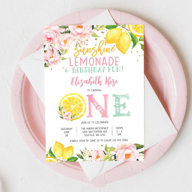 Convite de Primeiro Aniversário Floral de Limão (Criador carregado)