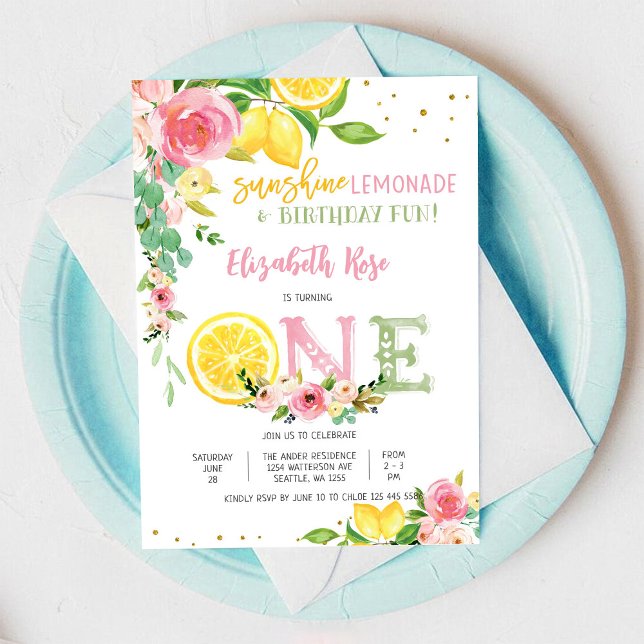 Convite de Primeiro Aniversário Floral de Limão (Criador carregado)