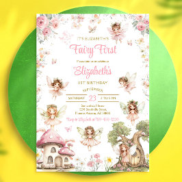 Convite de Primeiro Aniversário Floral Fada Menina
