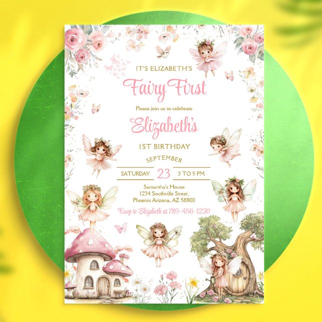 Convite de Primeiro Aniversário Floral Fada Menina (Criador carregado)