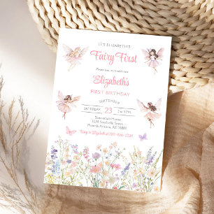 Convite de Primeiro Aniversário Floral Menina Fada